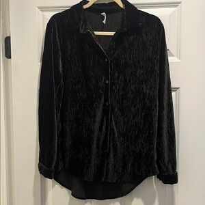 Elegant Black Velvet Button Down Shirt